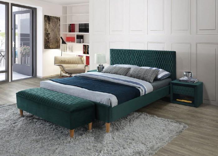 Кровать двуспальная Signal Azurro velvet bluvel (СМ 140х200) c ортопедическим основанием ( 140х200 , дерево/ткань , зеленый , без подъемного мех. , без ящиков , без матраса (Signal) )