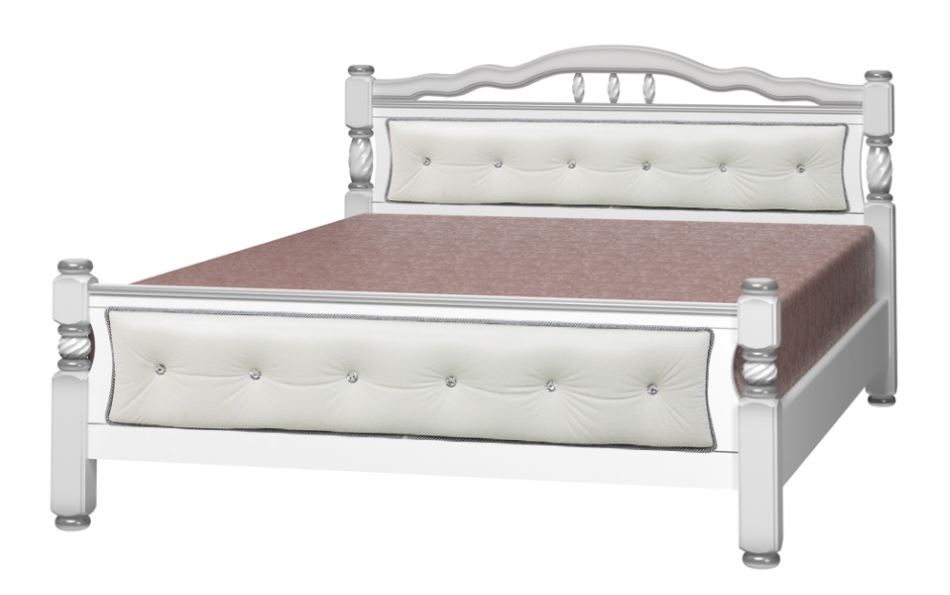 Фото Кровать двуспальная Карина-11 (СМ 140х200) с элементами светлой экокожи, без основания с универсальн от производителя Браво-мебель в Нижнегорске по цене 22&nbsp;910 ₽